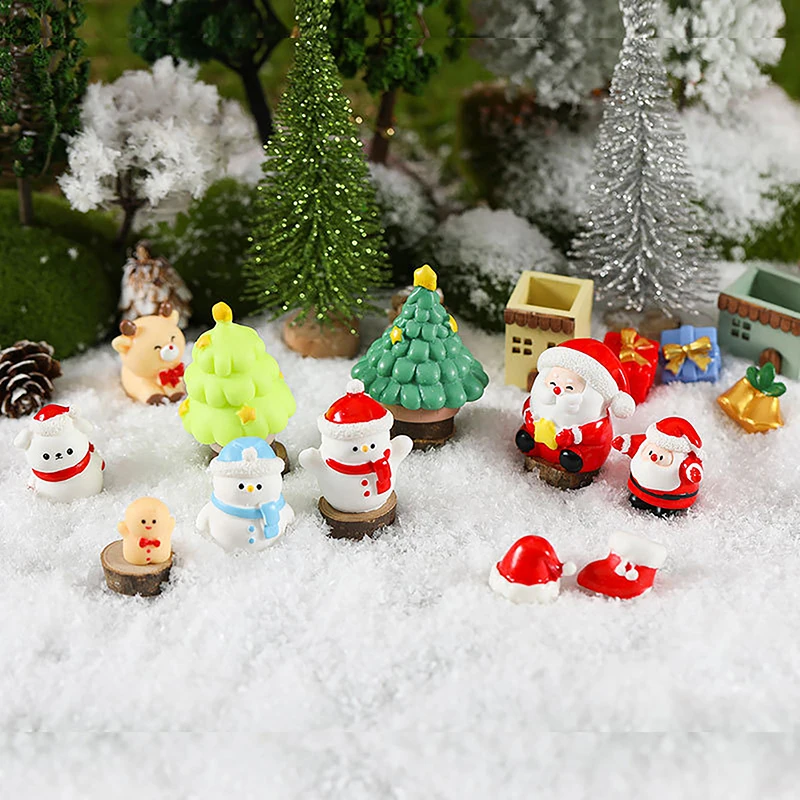 

New Christmas Gift Figurines Miniature Santa Claus Snowman Micro Landscape Ornaments For Home Decorations Kawaii Desk Decor Room