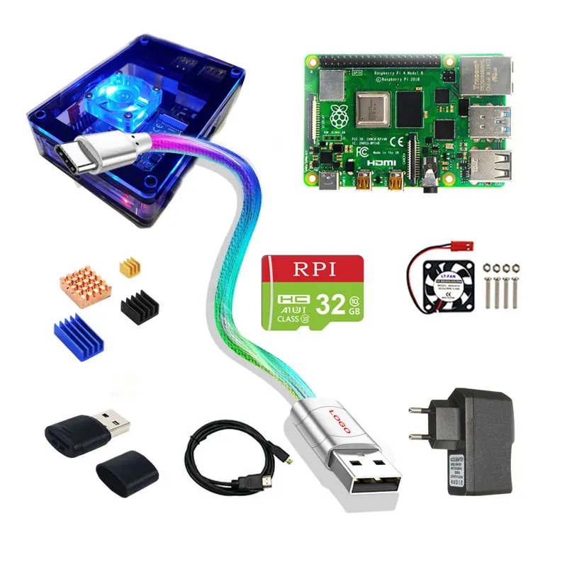 Raspberry Pi 4 Kit 2Gb 4Gb 8Gb Ram + Wifi Smart Usb Cable + Custodia In Acrilico + Alimentatore + Dissipatori Di Calore Per Raspberry Pi 4 Modello B