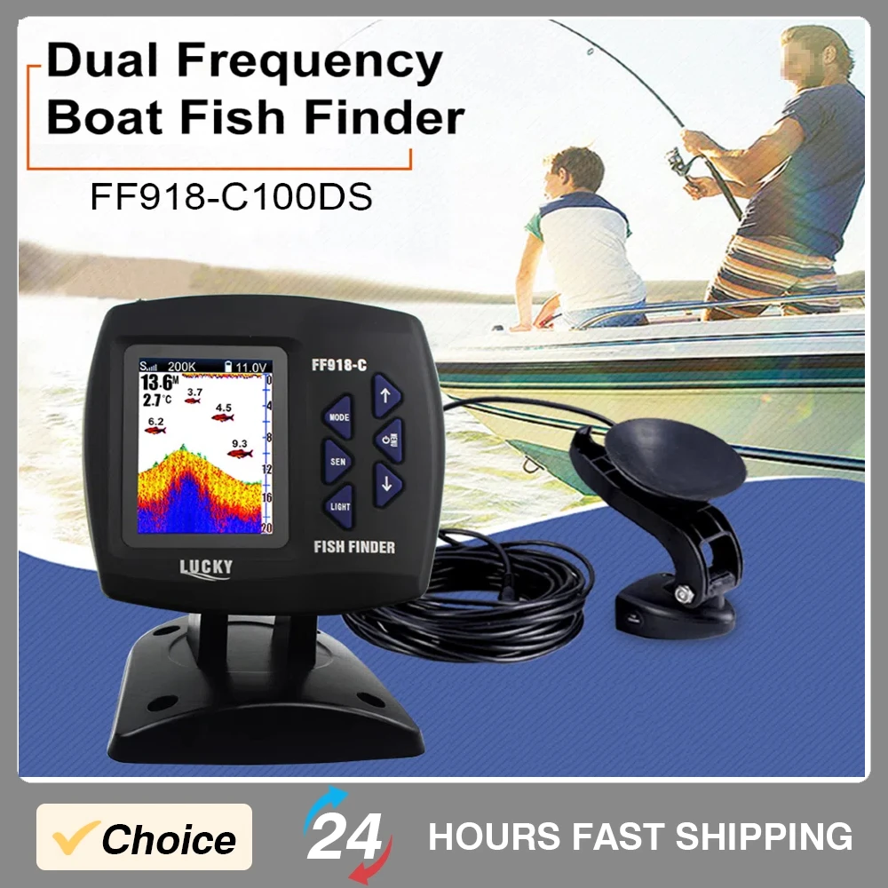 Sondeur de pêche filaire écran couleur 3.5" double fréquence - Portée 100m pour bateau facile à utiliser