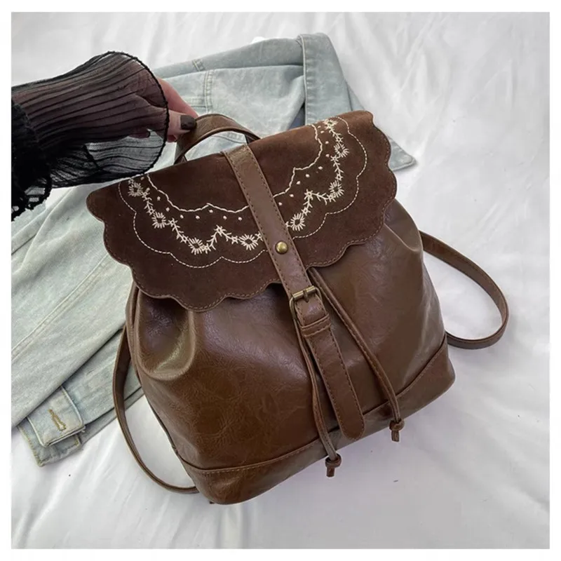 JIAERDI Retro Brown Y2k Mochila Women College Style Leather Chic  Embroidery Mini Backpack Female Versatile Backpacks 2025 New