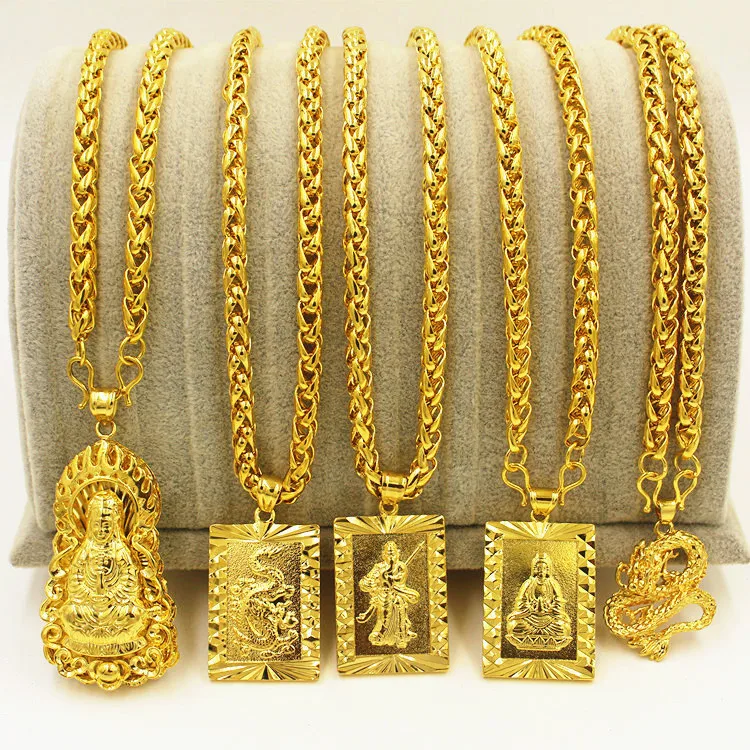 

Exaggerated Long Chains 18K Gold Plated Wide Necklace for Men Jewelry Big Gold Buddha Chinese Dragon Necklaces Chain for Men