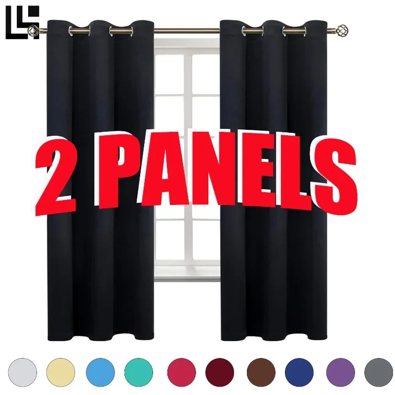 2 Panels Blackout Curtains for Living Room Thermal Insulation Bedroom Curtains All Size All Clolor