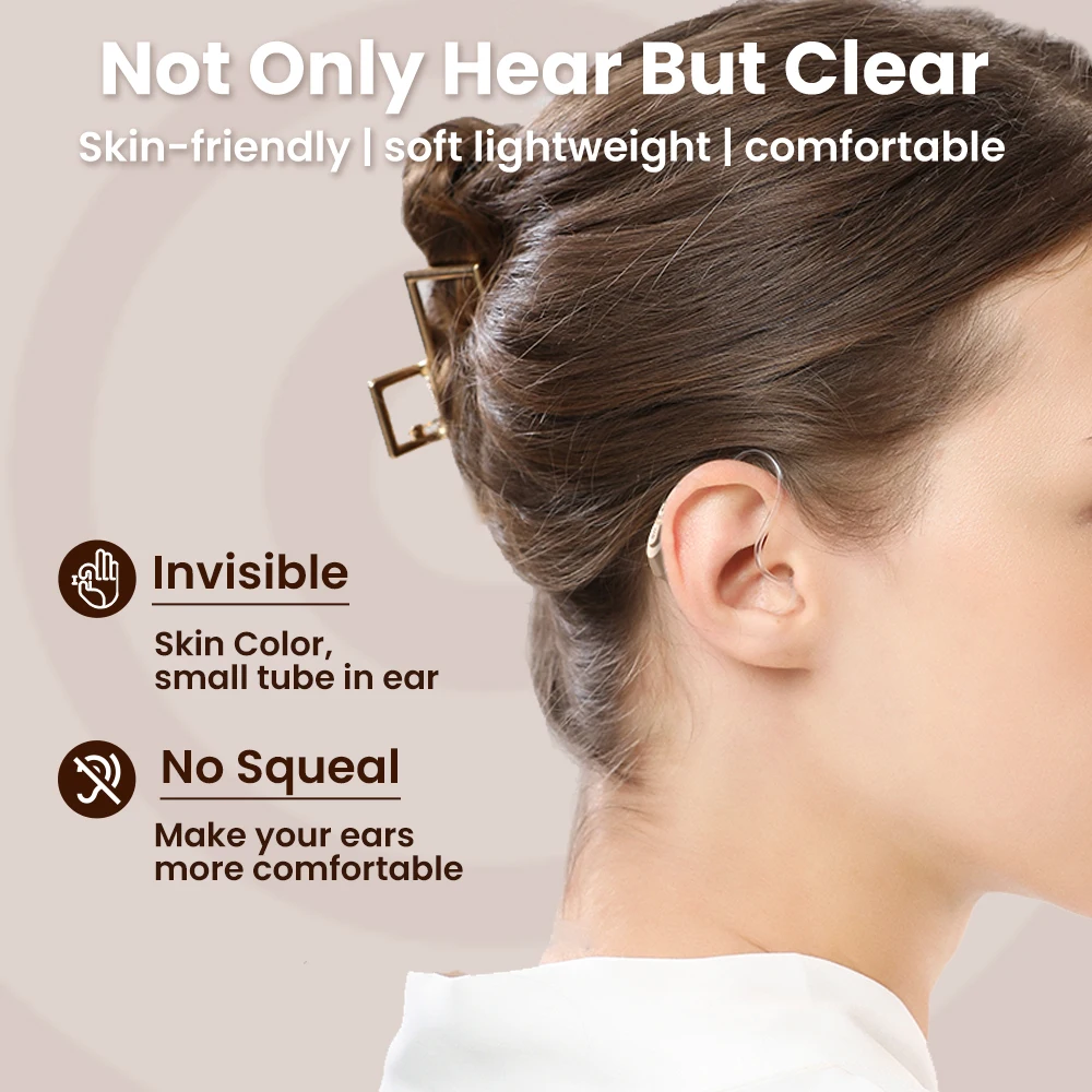 JINGHAO 1Pair Rechargeable Elderly Ear Hearing Aids BTE Visible Hearing Amplifier with Charger Dock Sound Device 6