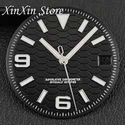 Green Luminous 28.5mm Watch Dial with Hands for DIY Mechanical Watches (Black Silver)