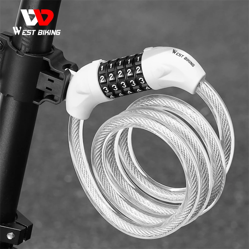 

WEST BIKING Portable Cable Lock For Road Bike 5 Digits Code Combination Wire Lock MTB E-bike Anti-Theft Cycling Password Lock
