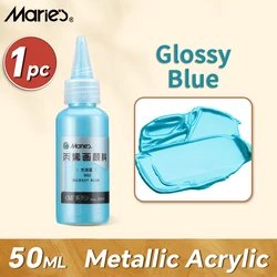 50ml Metallic Acrylic Paint - Pearlescent Shiny Pigments in Golden Slivery for DIY Art and Craft Projects (Glossy Blue)