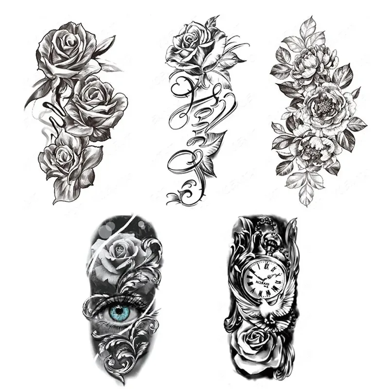 5PCS Waterproof Temporary Tattoo Stickers Wolf Lion Tiger Rose Dragon Snake Skull Animal Body Art for Men Women