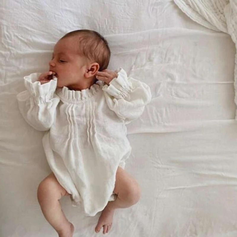 

Baby Linen Romper Puff Sleeve One-Piece Romper Girls Summer Blouse Jumpsuit Pilling Resistant Breathable Linen Clothes