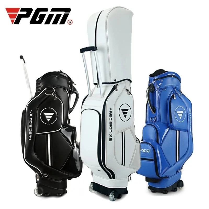 PGM Man Trolley PU Bag Wheels Male Standard Ball Cart Club Bag Sport Portable Large Capacity Golf Bag With Wheelroof Golf Bag pgm golf bags waterproof golf club set bag can hold all sets clubs outdoor sport cover bags golf stand bag men women portable