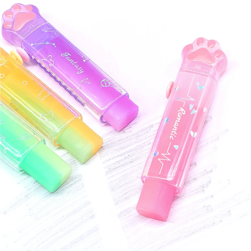 Pencil Eraser Cute Cat Paw Retractable Erasers Gradient Colors Ice Cream & Jelly Colors No Residue Ideal for Student Use