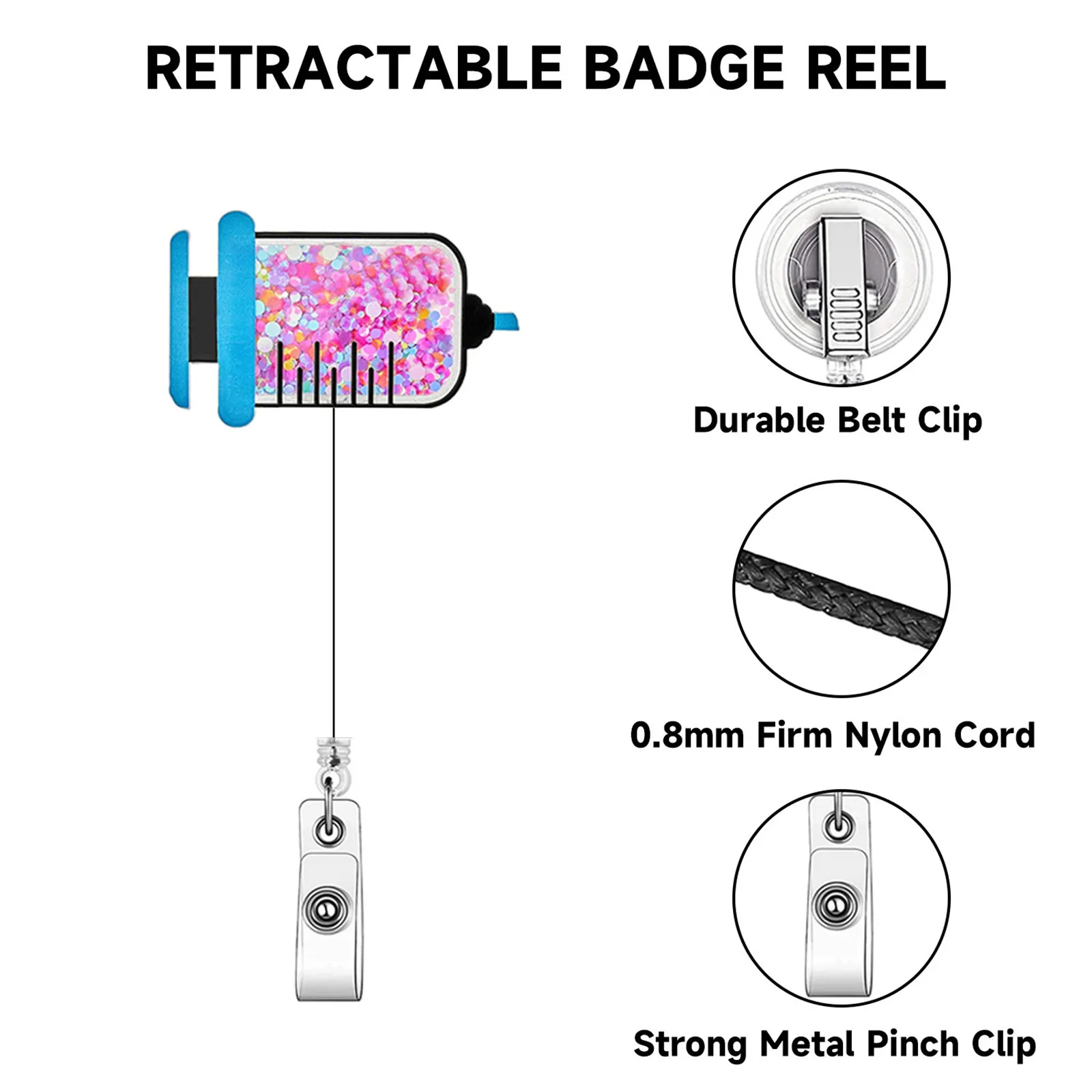 1pc Quicksand Retractable Nurse Badge Reel Clip Students Id Card Badge  Holder Staff Work Card Clip Chest Pocket Id Tag Card Clip - AliExpress