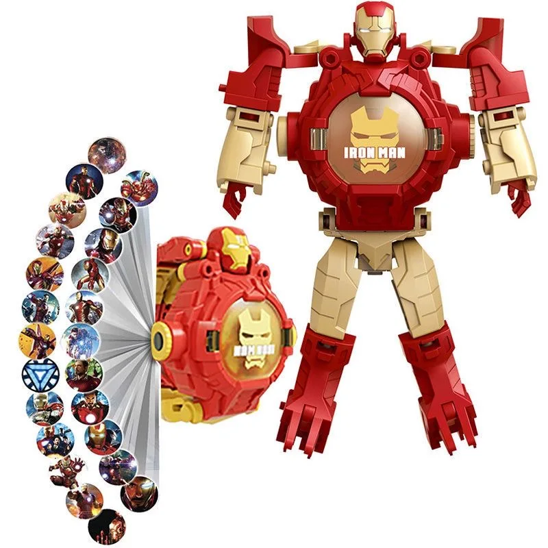 Disney Spiderman 24 Projection Patterns Children Watches for Boy Deformation Robot Projection Electronic Clock Kids Christmas 4
