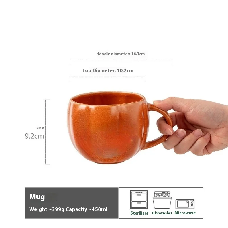 Hot Cute Pumpkin Shape Home Durable Ceramic Mug Large Capacity Drinking Water Coffee Cups with Handle Halloween Decoration Cup