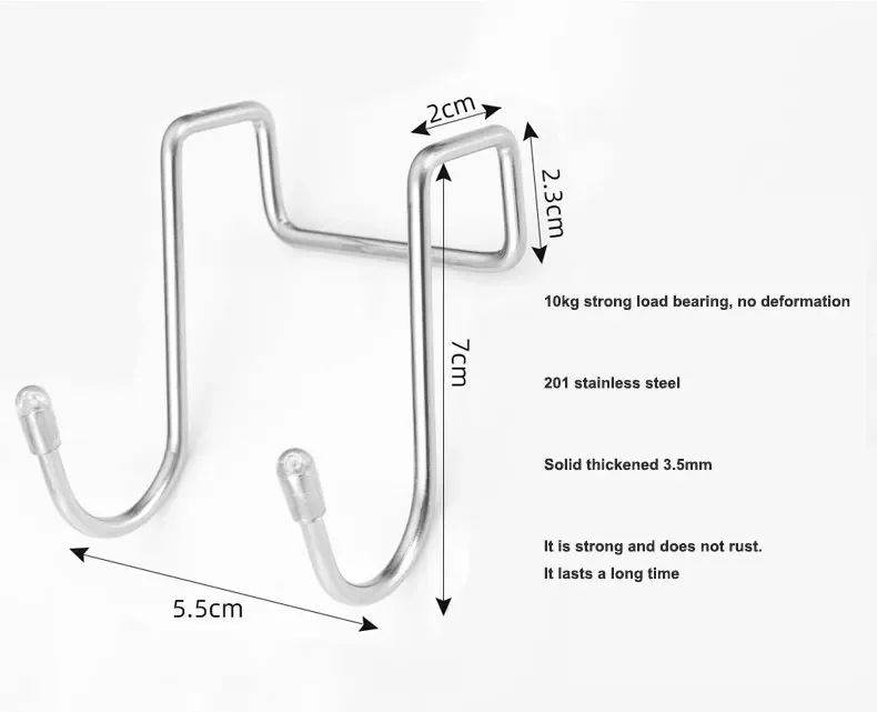 Description Picture 6 of item2PC 304 Stainless Steel Hook Free Punching Double S-Shape Hook Kitchen Bathroom Cabinet Door Back Type Coat Towel Storage Hanger