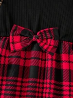 Printemps et automne enfants mignon mode robe filles décontracté couleur unie col rond aile manches chemise rouge jupe à carreaux robe de cérémonie s 5