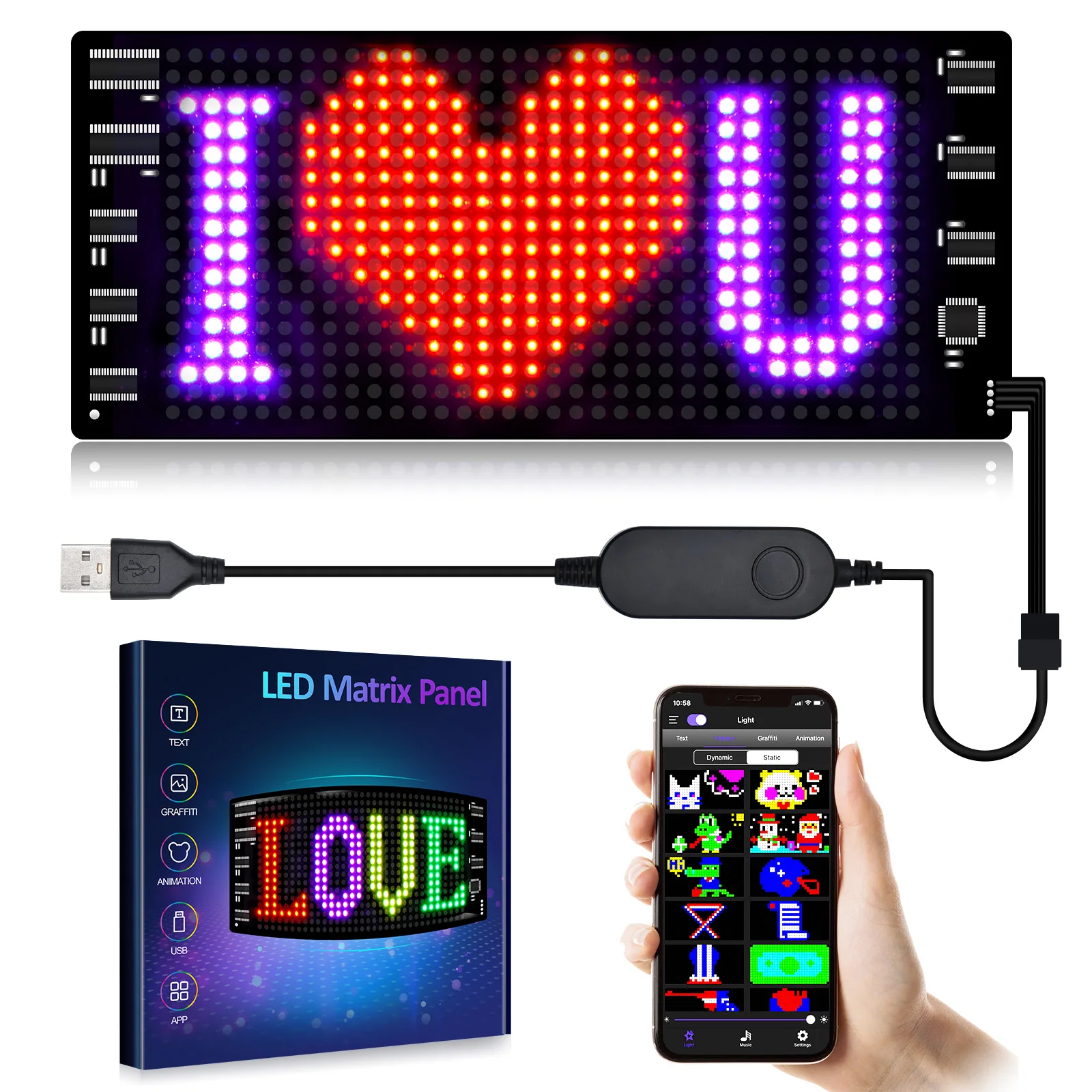 

Scrolling Bright Advertising LED Signs, Flexible USB 5V Led Car Sign Digital Display App Control Custom Text Pattern Animation