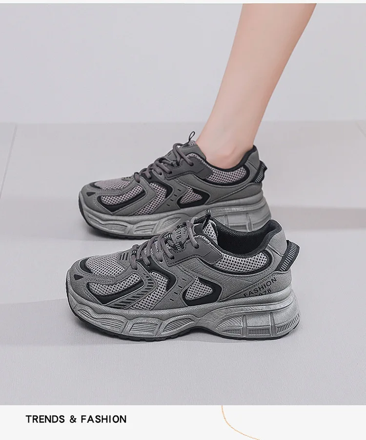 Women's Casual Platform Sneakers, Breathable Mesh Upper, Thick Sole, Korean Style_voghion.com
