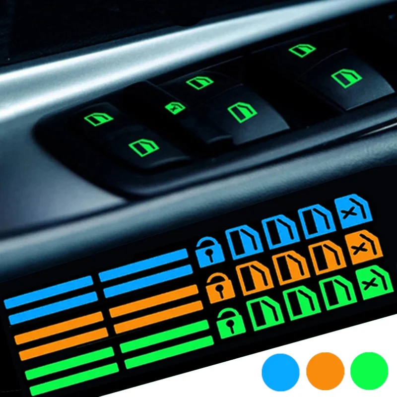 Car Window Lifter Button Luminous Sticker 3 Colors Night Fluorescent
