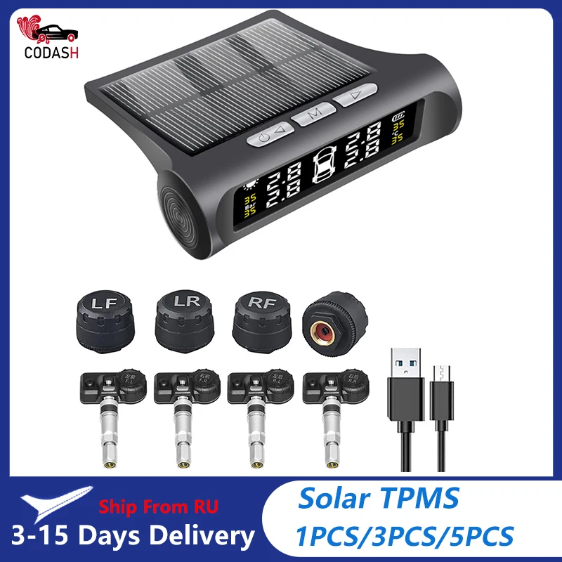 Codash 1/3/5 Pcs Car Tire Pressure Tpms Monitoring System Solar Power