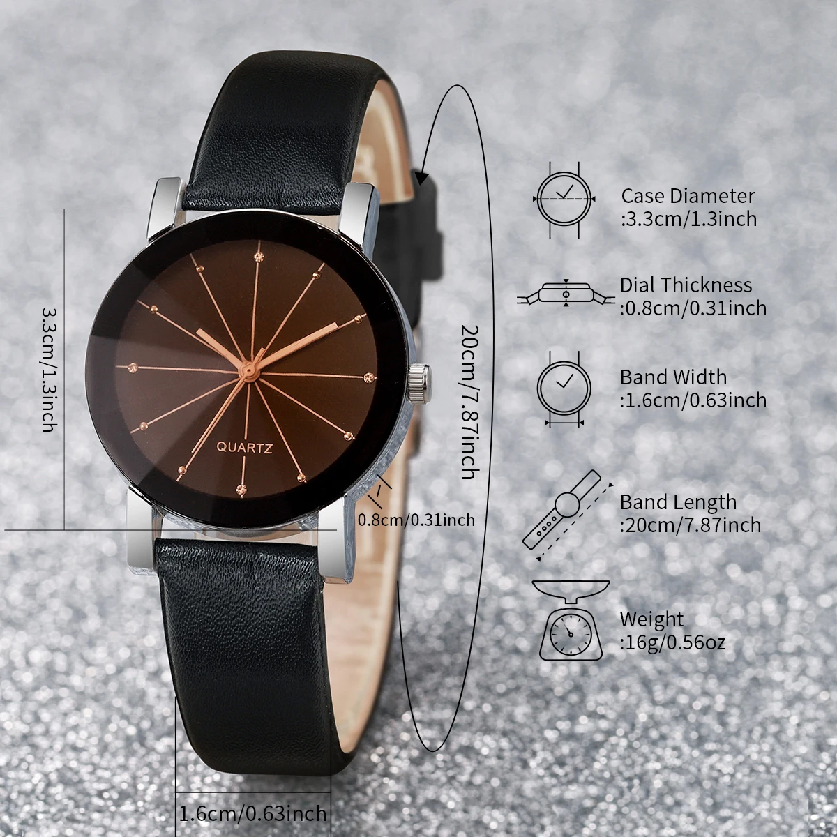 Black White 2pcs/Set Fashionable Round Shape Women's Leather Quartz Watch