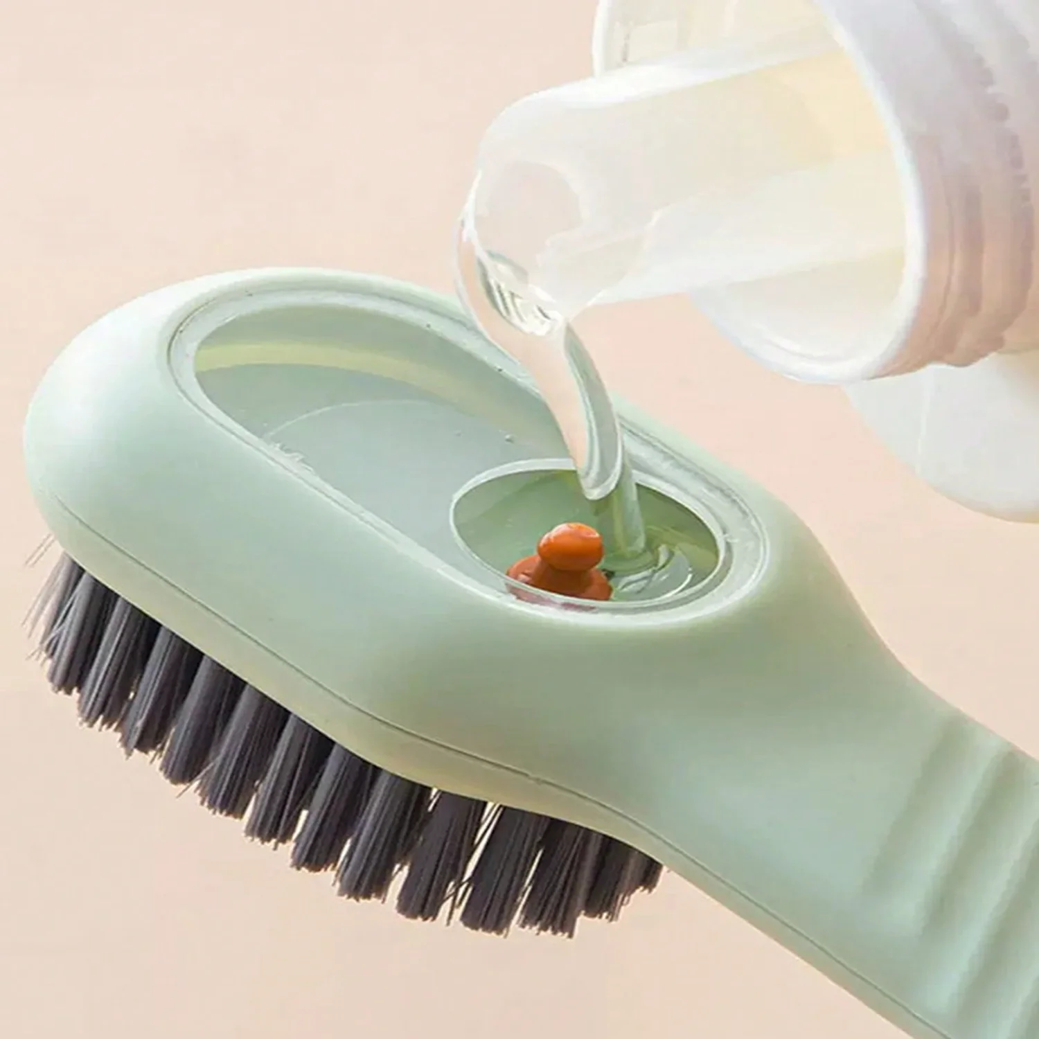 1pc Multi- Soft-Bristled Shoe Brush For Household Use, Mint Green, With Liquid Dispensing