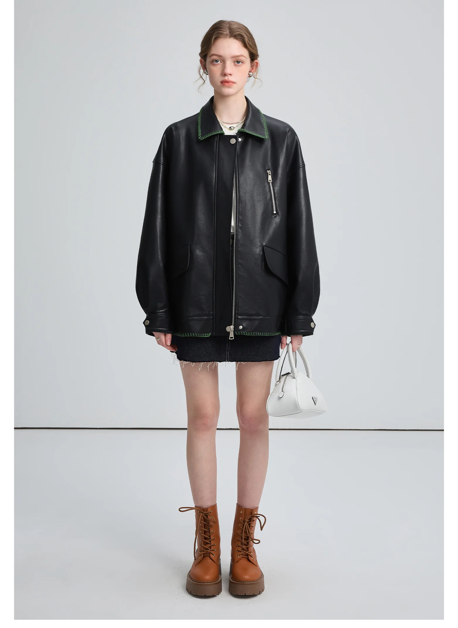 MOLAN Black Woman Leather Jacket Vintage Bomber Oversze Coat Fashion Zipper High Street Female PU Coat Outwear