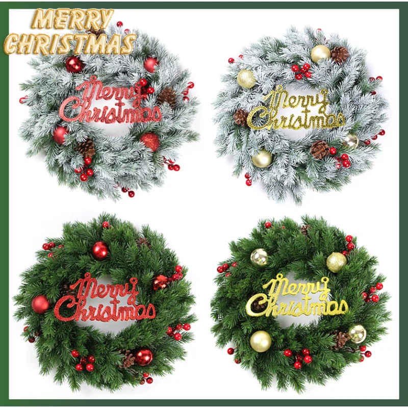 

35CM Christmas Wreath Door Hanging PE Rattan Circle Home Decor Christmas Entrance Door Decoration Fir Garland New Year Wreath