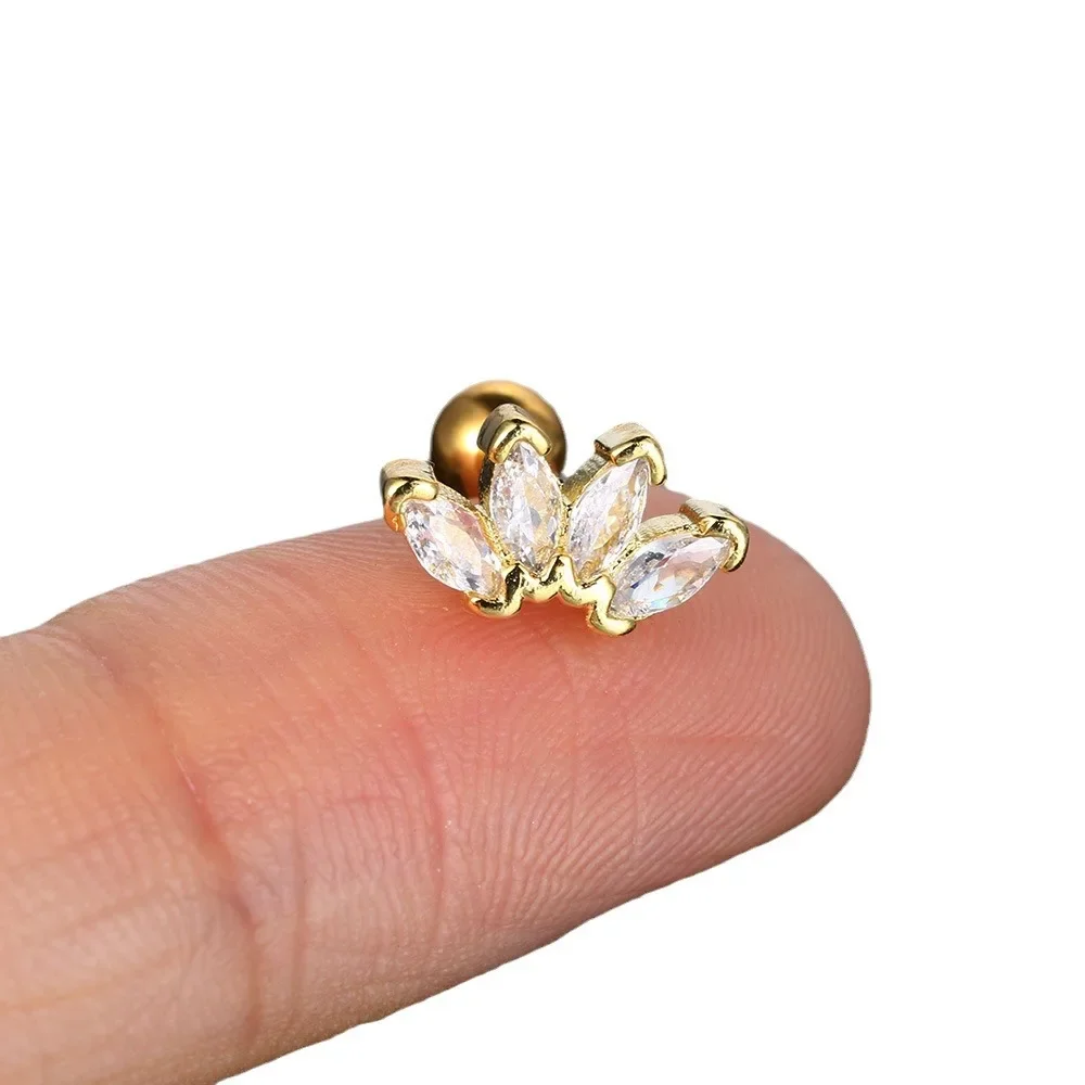 2024 Stainless Steel Stud Women Girl Crown Zircon Pendant Tragus Ear Cartilage Daith Septum Piercing Earring Helix Y2k Jewelry 5