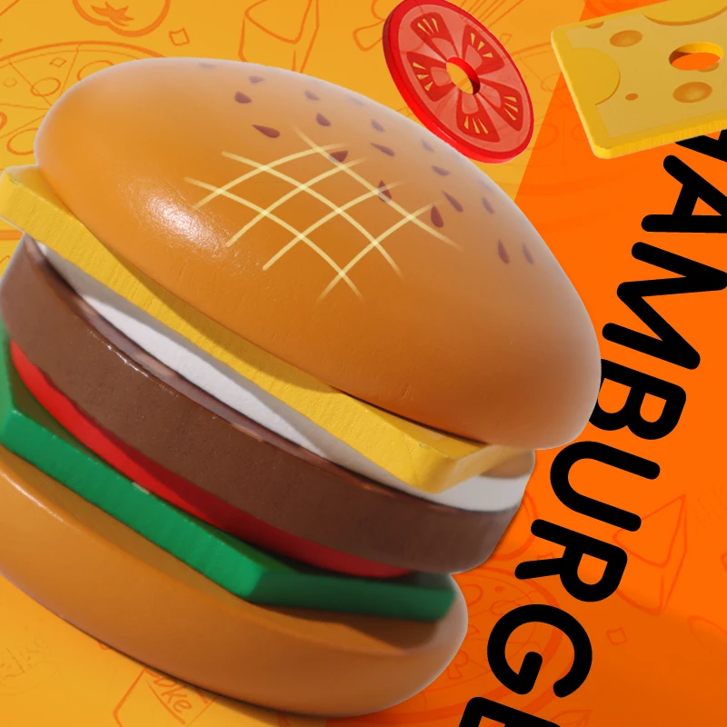 Wooden Sandwich Burger Sorting Stacking Toys Simulated Kitchen Toys Montessori Hamburger Toy for Kids Preschool Education kitchen toys pretend kitchen toys pretend food toys wooden burger toys