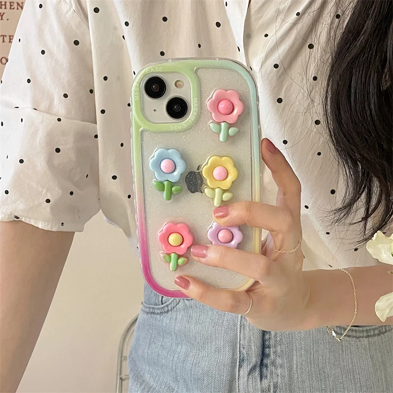 Korean Epoxy Glitter Cute Flower Phone Case For iPhone 14 11 12 13 Pro