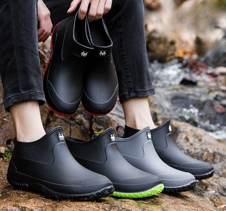 Men's Soft Rubber Rain Boots, Wide Toe, Slip Resistant, For Garden & Work_voghion.com