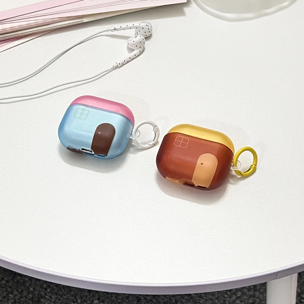 Adorable Cartoon House Earphone Cover with Lanyard - Two-Tone Matte Finish