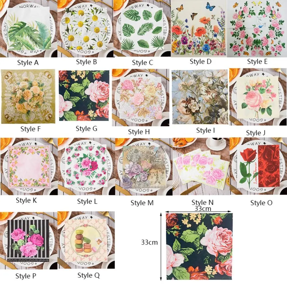 40PCS Table Decoration Disposable Flower Printed Paper Napkin Thickened Double Layer Paper Towels Square Soft Tissue Wedding