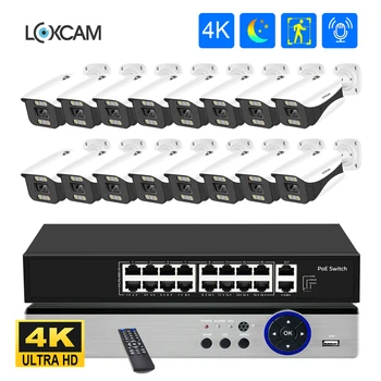 H.265 16CH 4K CCTV Sistema di telecamere di sicurezza 8MP HD 5MP Esterno Impermeabile Colore Notte POE Telecamera IP Video sorveglianza NVR Kit