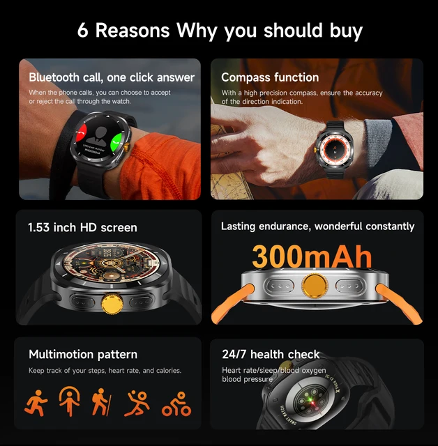 Korea Language For Samsung Galaxy Watch 7 Ultra GPS Compass NFC Smart Watch Outdoor Sport AMOLED BT Call  Galaxy7 Men Smartwatch 2