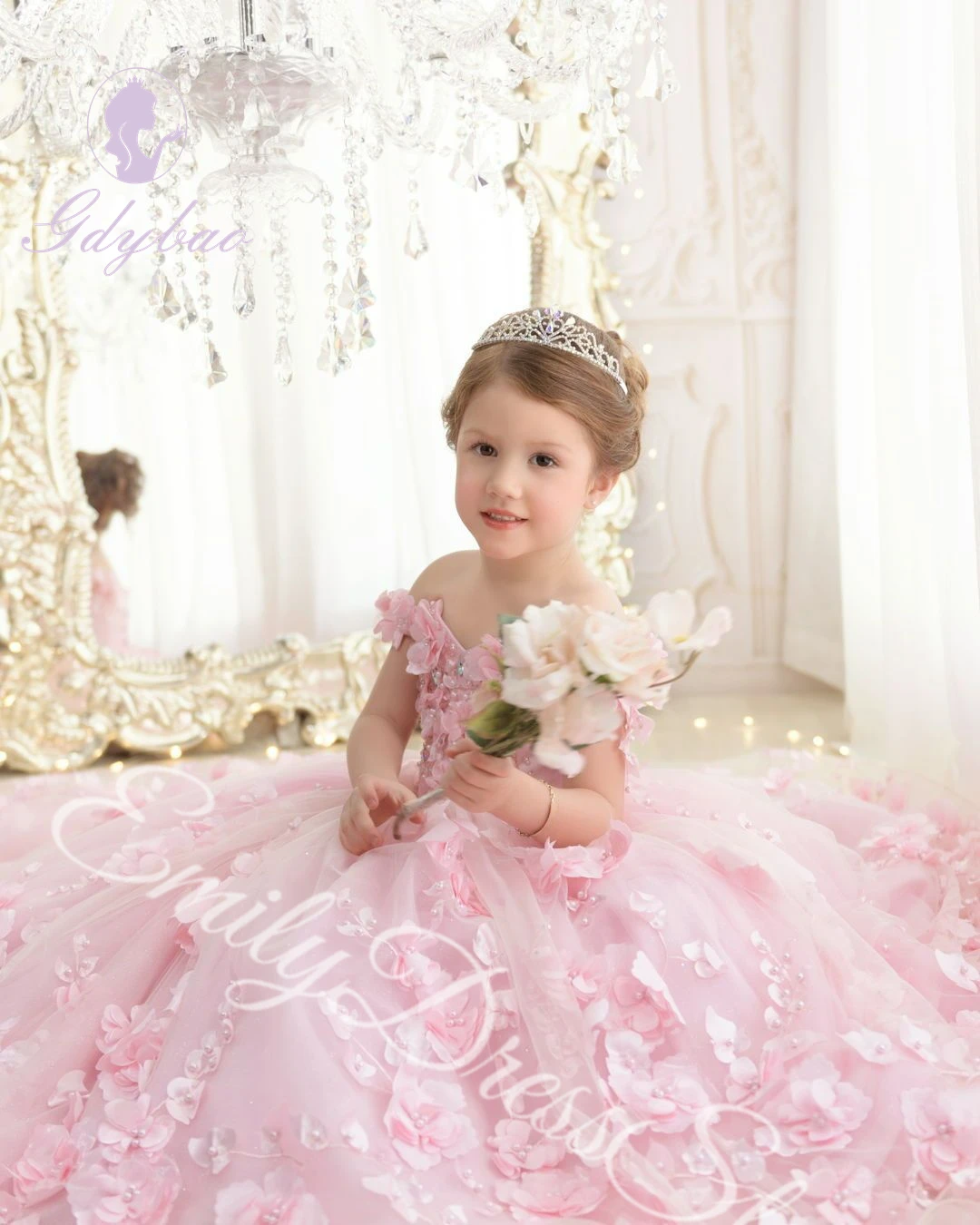 Customized Sky Blue Flower Girl Dress For Wedding Tulle Applqique Luxury Puffy Princess Kids Birthday First Communion Ball Gown 3