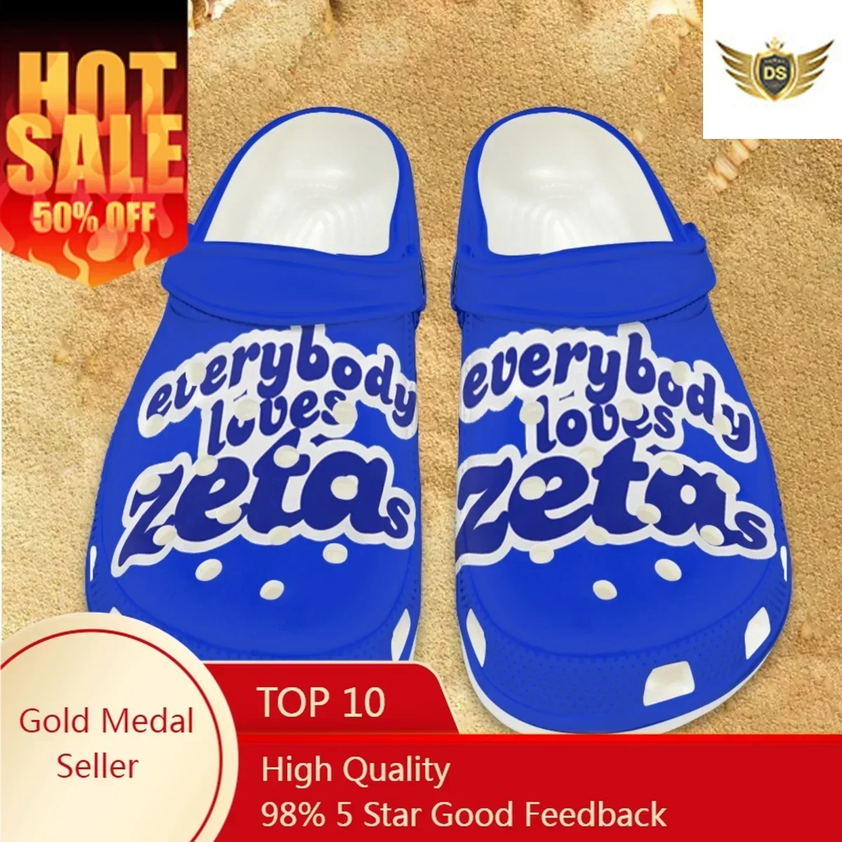 

Zeta Amicae Print Breathable Outdoor Couple Sandals Sorority Gift Comfort Big Size Heel Strap Garden Shoes Beach Slippers Female