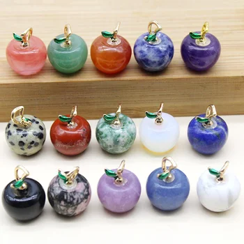 12pcs Natural Stone Apple Pendant New Woman Fashion Jewelry High Quality Crystal Amethyst Lapis Lillet Pendant for DIY Necklace 3