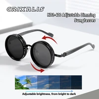 CRIXALIS Polarized Small Frame Round ND9 Adjustable Dimming Sunglasses Men Light-Reducing Sun Glasses For Fishing Driving UV400