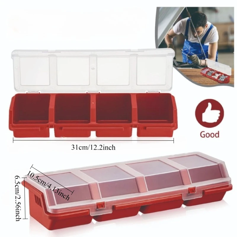 4칸짜리 작은 나사 부품 정리함, 전자 하드웨어 액세서리용 경사진 뚜껑 포함