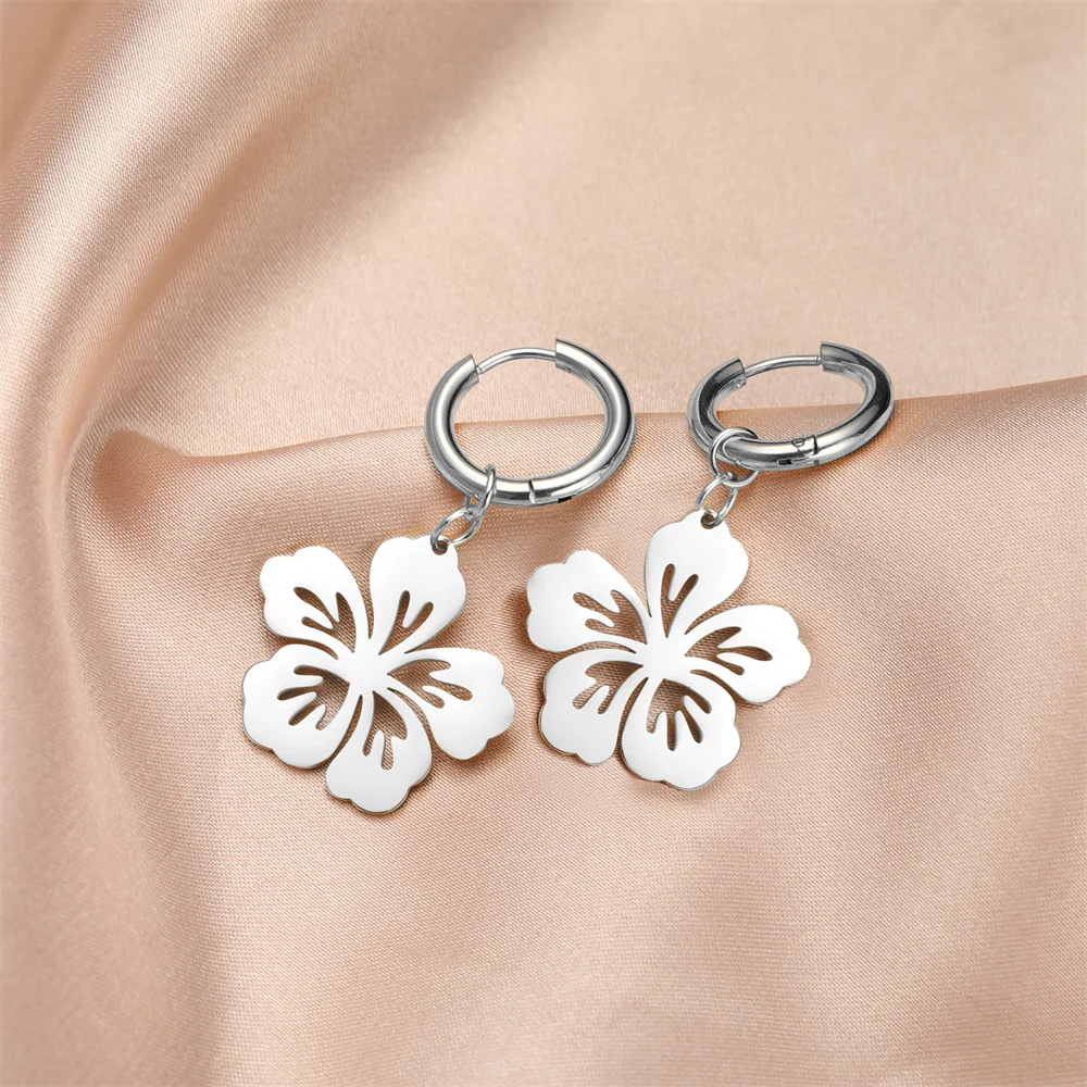 Filigrane Blume Baumeln Creolen Edelstahl Gold Farbe frauen Ohrringe Luxus Charms Mode Damen Schmuck Neue – Detail 14