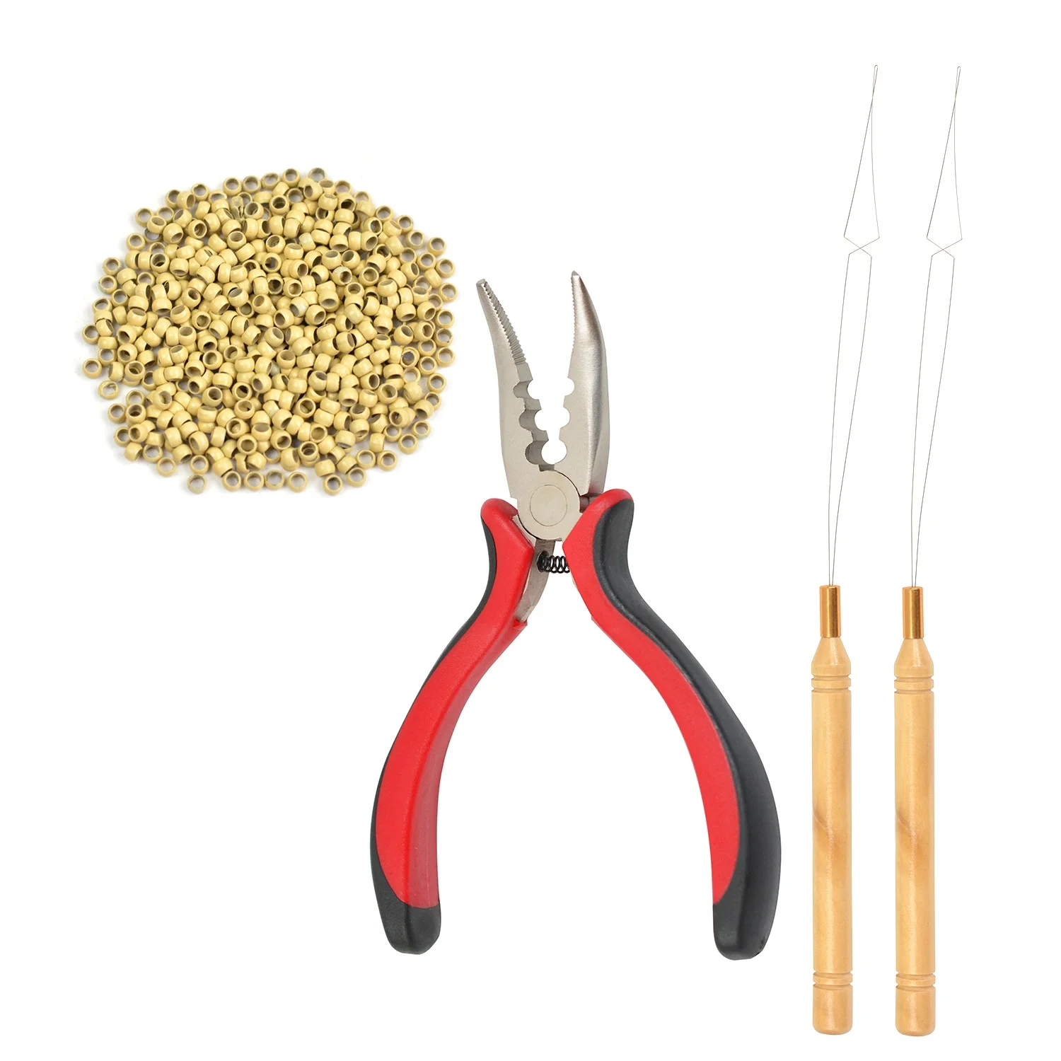 500 Pcs 2.5mm Micro Rings Links Beads Hair Pliers Tool Set 3-Hole I-tip Hair Pliers Loop Needle Threader
