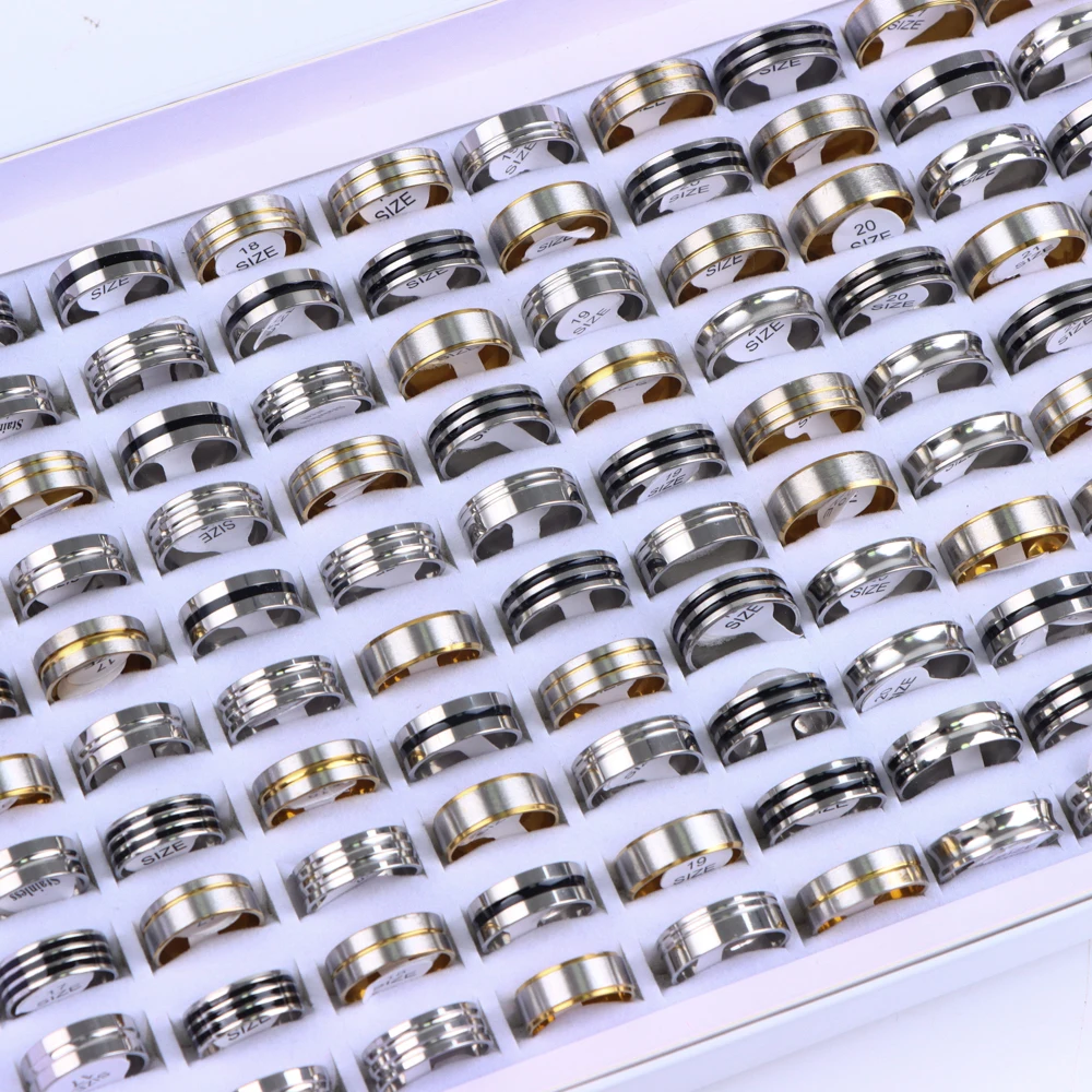 50 Teile/los Edelstahl Einfache Bunte Streifen Echtheit Ring für Männer Und Frauen Mode Klassischen Charme Schmuck Zubehör Geschenk
