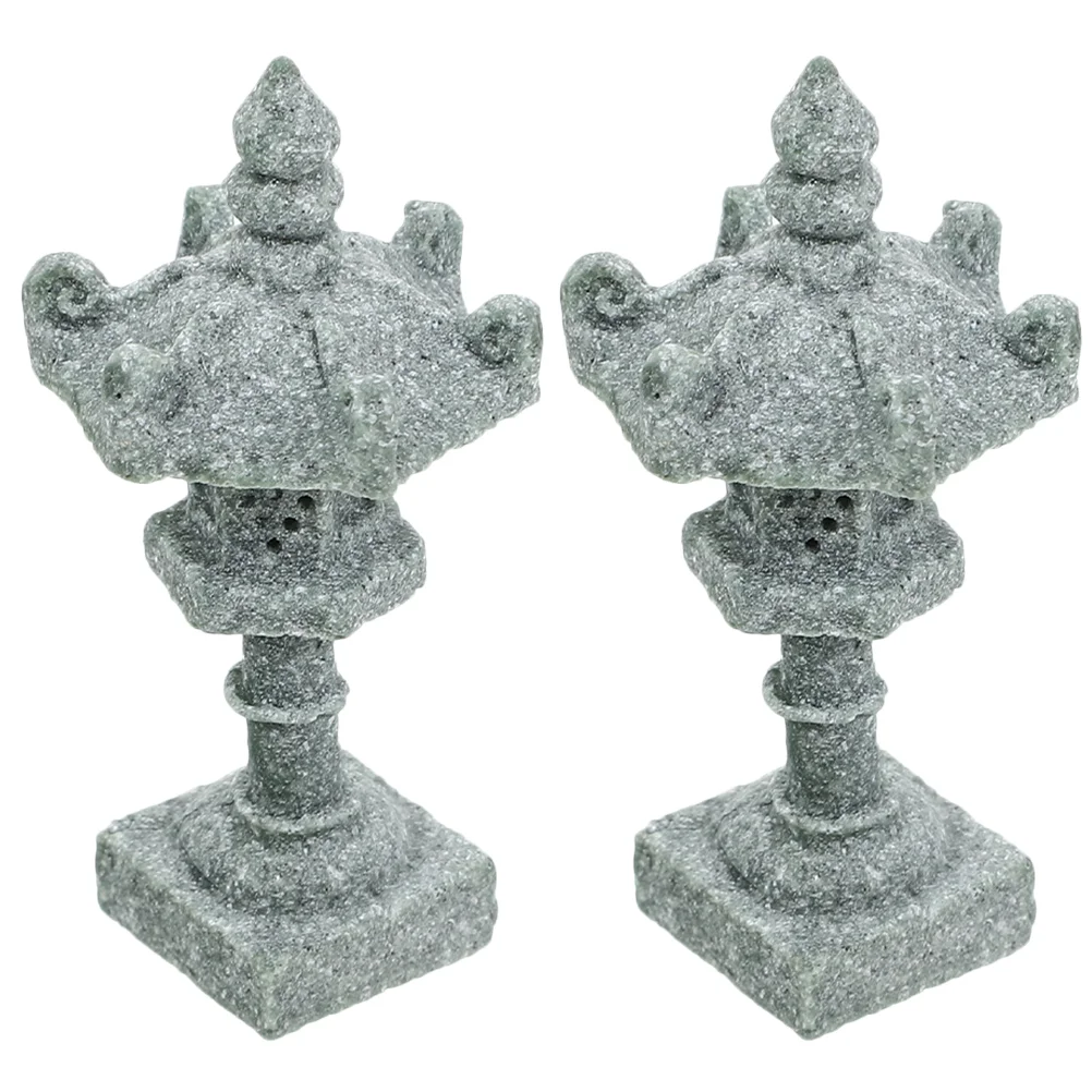 

2 Pcs Japanese Tower Light Decoration Pagoda Zen Garden Statue Mini Models Bonsai Stone Adorn