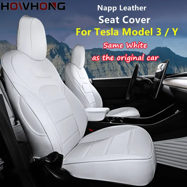 Car Seats Cover For Tesla Model 3 Y Nappa Leather Full Surround Style Factory Wholesale Price White Cushion Interior Accessories 1
