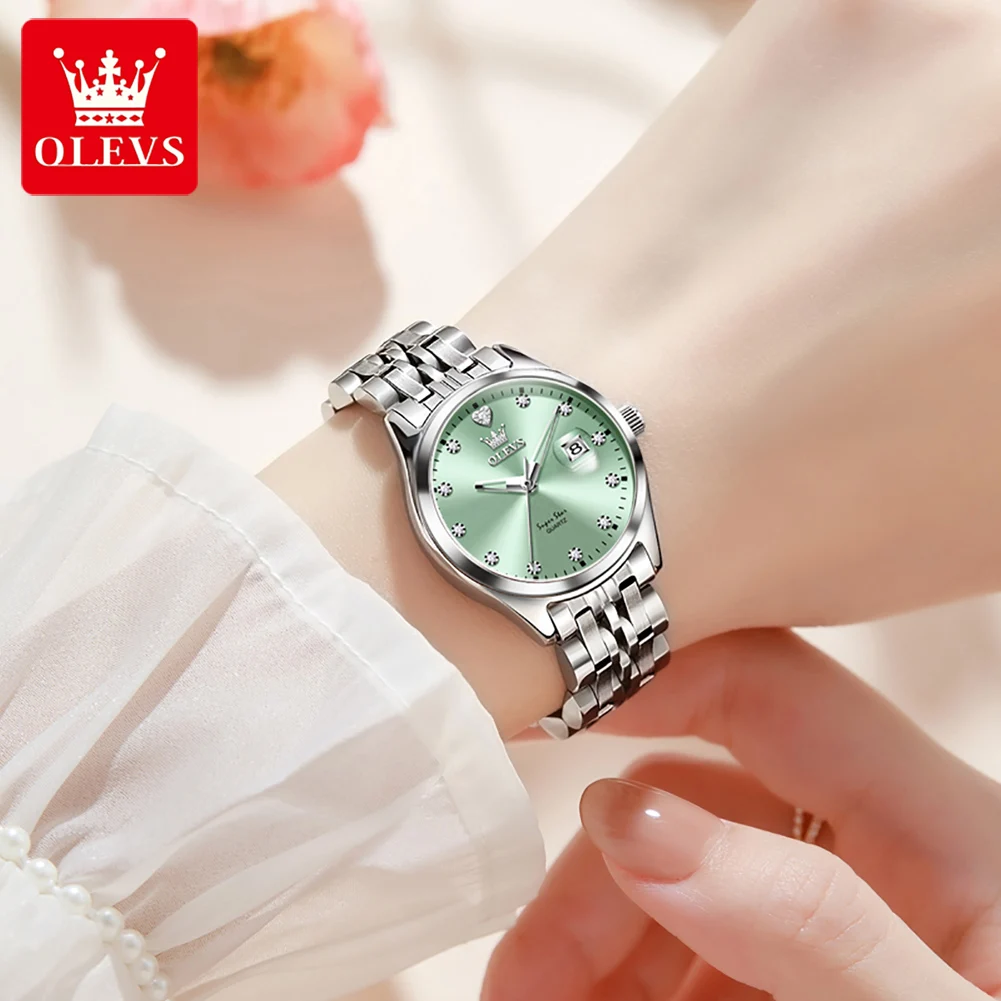 OLEVS 5649 Quartz Women's Watch High Hardness Mirror Date Fashion Wristwatch Steel Strap Waterproof Watch For Women Zircon Scale