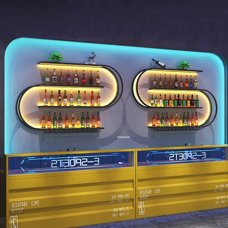 Creative Art Wine Cabinets Home with Light Industrial Style Rack Designer Iron Bar Wall-mounted Wine Rack Nordic Bar Furniture