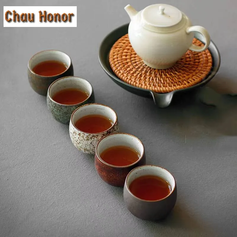Japanese Style Boutique Coarse Pottery Five Elements Teacup Handmade Kiln Change Glaze Household Kungfu Teaset Tea Ceremony Gift