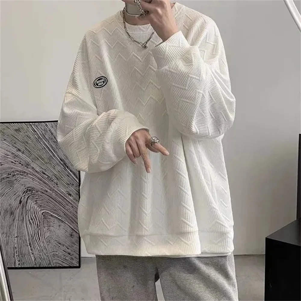 

Oversized Waffle Men's Hoodie Spring And Autumn Round Neck Design Ins Chic Pullover White Black Casual Fashion Student Hoodies