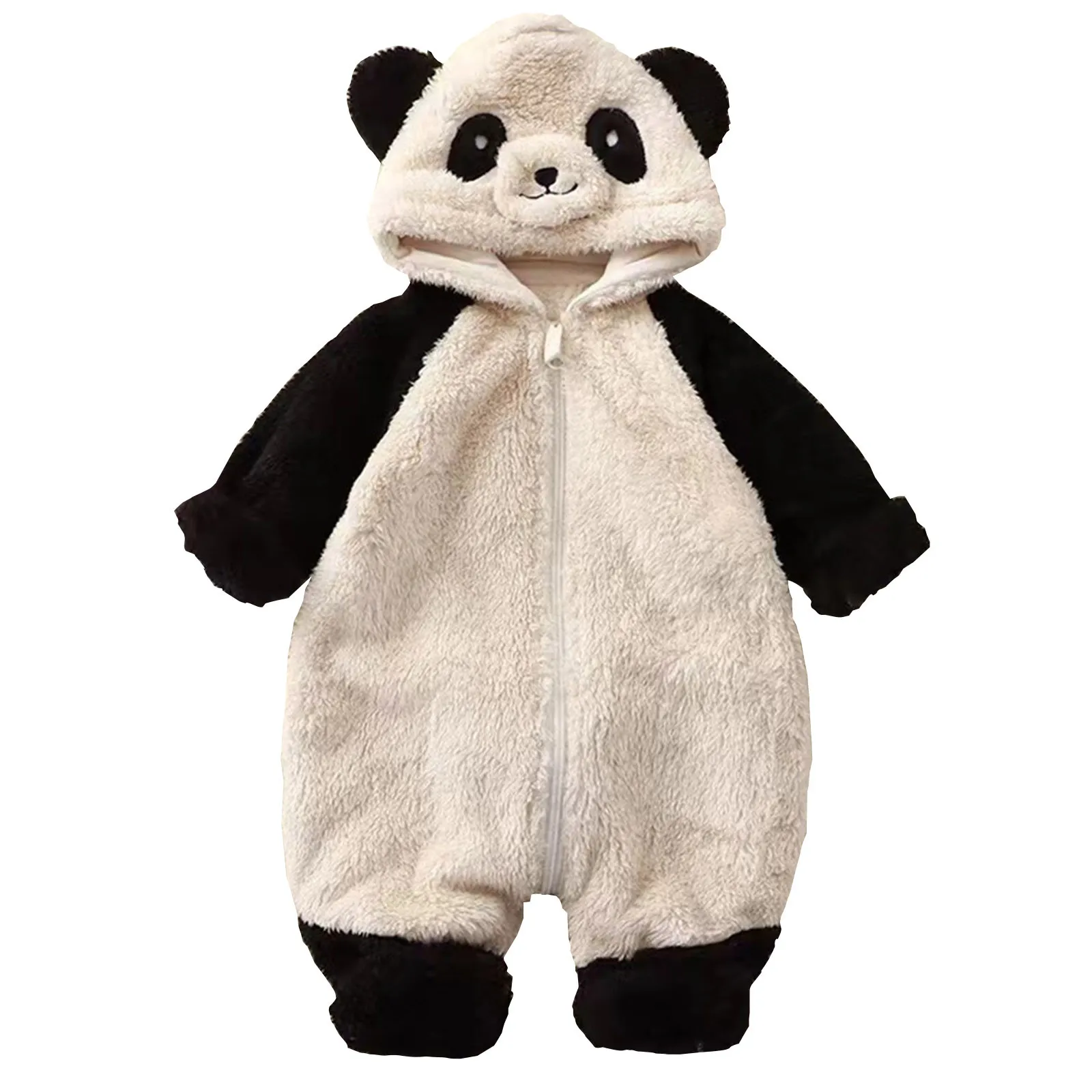 

Newborn Infant Baby Unisex Spring Winter Autumn Panda Hooded Long Sleeve Fleece Romper Jumpsuit Clothes